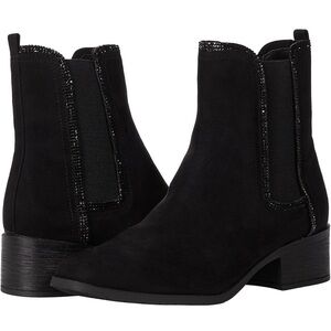 KENNETH COLE REACTION Black Suede Ankle Booties with Elastic Panels